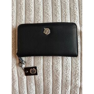 Christian Lacroix Stephanie Zip Around Wallet Black Saffiano CXL Logo KVS16303
